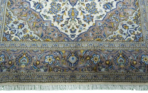 Full view of 2000s Kashan rug from Iran / Persia, 237 × 152 cm in Beige tones