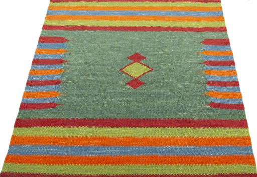 Close-up detail of New Kilim Sofre rug from Turkey showing Wool weave