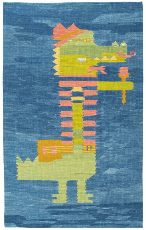 Full view of New Kilim Dastan rug from Turkey, 200 × 124 cm in Multi Color tones