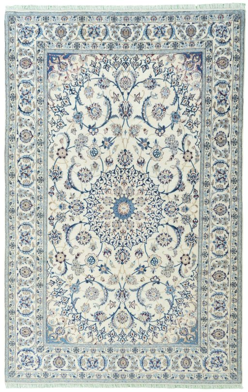 Full view of New Nain rug from Iran / Persia, 310 × 199 cm in Beige tones
