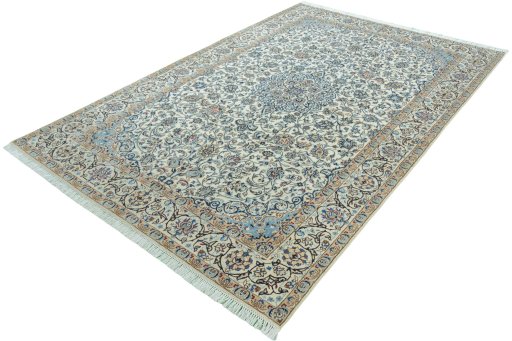 Corner detail of 2000s Nain rug showing border pattern and Wool pile