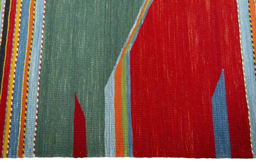 Close-up detail of New Kilim Sofre rug from Turkey showing Wool weave