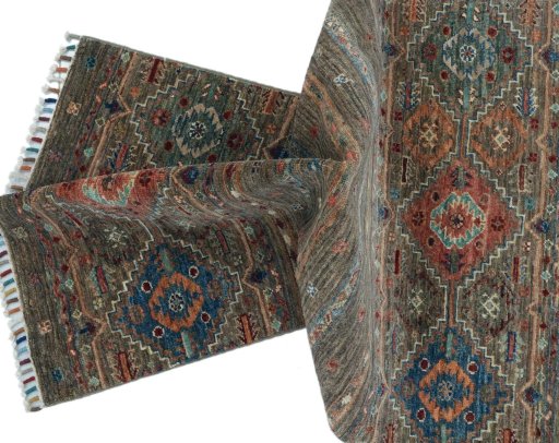Full view of New Samarkand rug from Pakistan, 123 × 77 cm in Gray tones