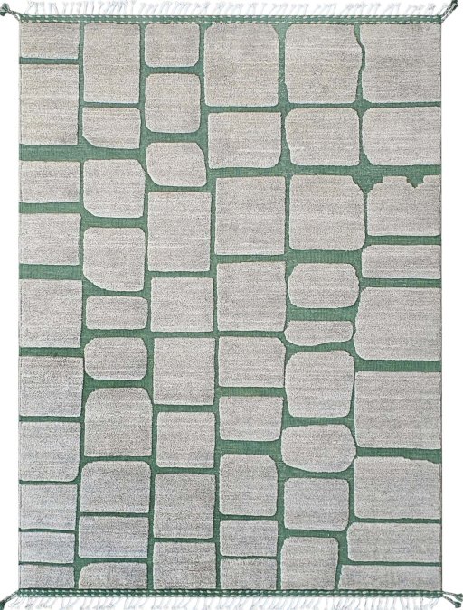 Full view of New Morocco rug from Pakistan, 240 × 176 cm in Gray tones