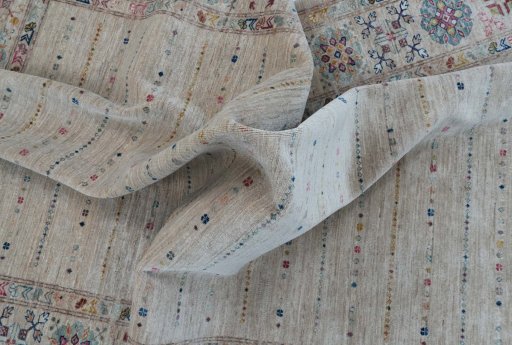 Full view of New Samarkand rug from Pakistan, 290 × 204 cm in Beige tones