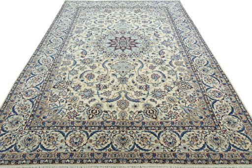Surface texture of 2000s Nain rug with natural Wool and intricate pattern