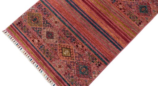 Backside of handmade New Samarkand rug showing knot structure and weave density