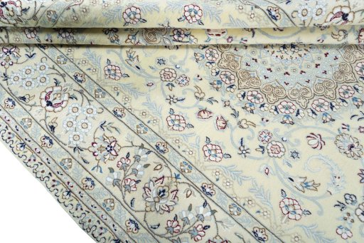 Close-up detail of 2000s Nain rug from Iran / Persia showing Wool weave