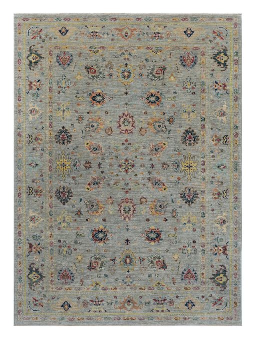Full view of New Farahan rug from Pakistan, 238 × 173 cm in Gray tones