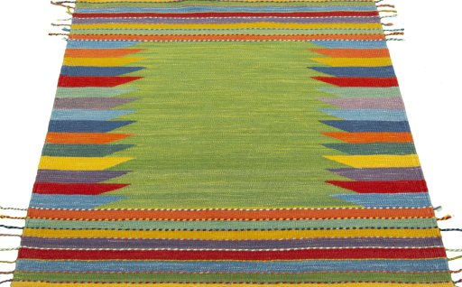 Close-up detail of New Kilim Sofre rug from Turkey showing Wool weave