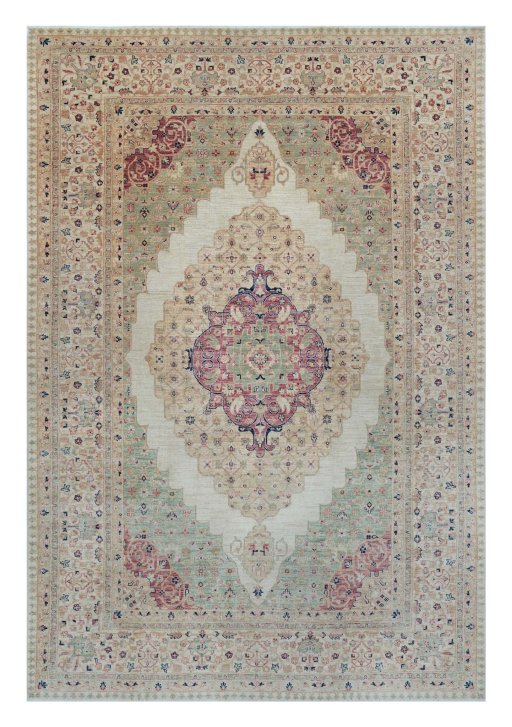 Full view of New Farahan rug from Pakistan, 298 × 201 cm in Beige tones
