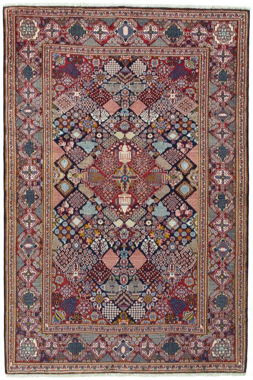 Full view of 2000s Kashan rug from Iran / Persia, 201 × 135 cm in Blue tones