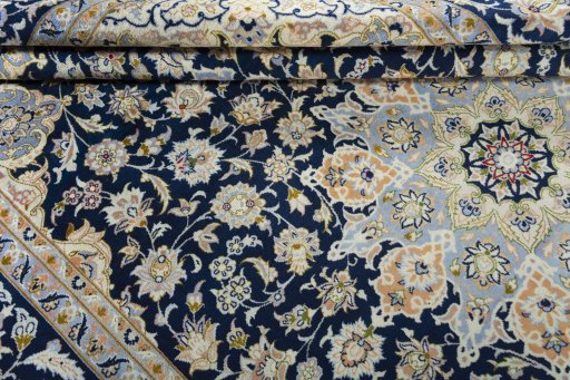 Close-up detail of 2000s Najafabad rug from Iran / Persia showing Wool weave