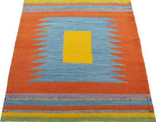 Close-up detail of New Kilim Sofre rug from Turkey showing Wool weave