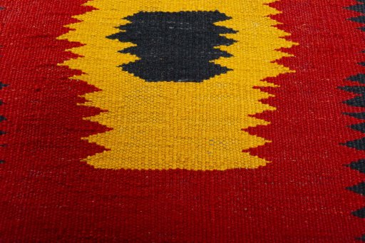 Backside of handmade New Kilim Sofre rug showing knot structure and weave density