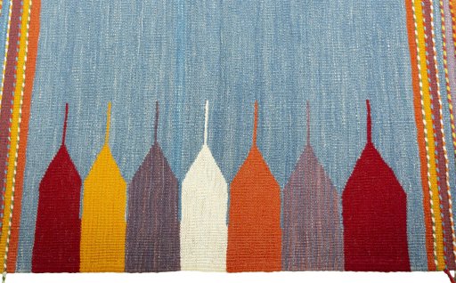 Close-up detail of New Kilim Sofre rug from Turkey showing Wool weave