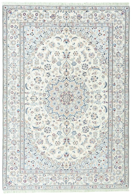 Full view of 2000s Nain rug from Iran / Persia, 295 × 204 cm in Beige tones