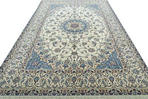 Surface texture of 2000s Nain rug with natural Wool and intricate pattern