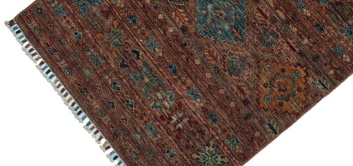 Backside of handmade New Samarkand rug showing knot structure and weave density
