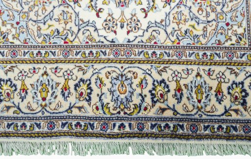 Full view of 2000s Kashan rug from Iran / Persia, 222 × 134 cm in Beige tones