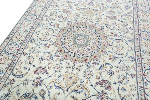 Backside of handmade 2000s Nain rug showing knot structure and weave density