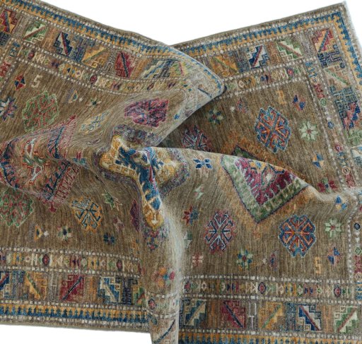 Full view of New Kazak rug from Pakistan, 159 × 101 cm in Brown tones