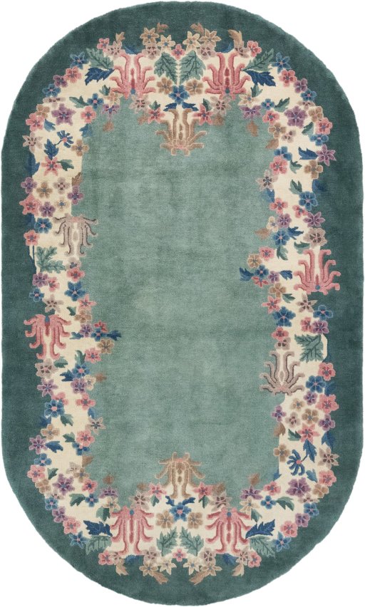 Full view of 1940s China rug from China, 210 × 126 cm in Green tones
