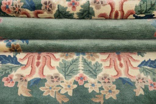 Close-up detail of 1940s China rug from China showing Wool weave