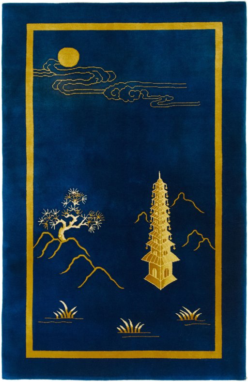 Full view of 1950s China rug from China, 235 × 153 cm in Dark blue tones