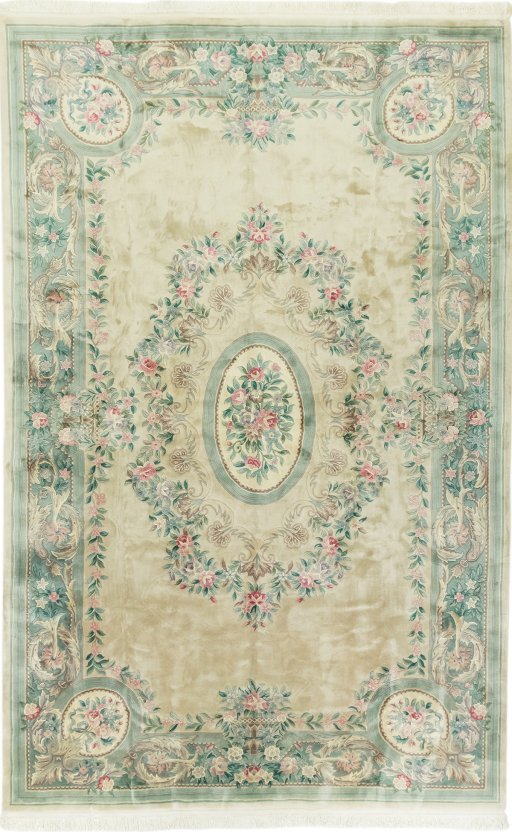 Full view of 1970s China rug from China, 520 × 335 cm in Cream tones