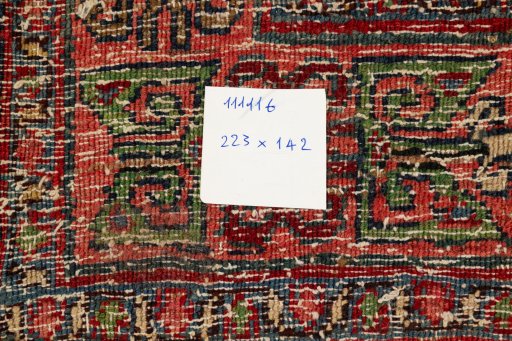 Close-up detail of 1920s Bijar rug from Iran / Persia showing Wool weave