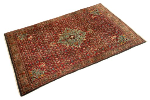 Close-up detail of 1920s Bijar rug from Iran / Persia showing Wool weave