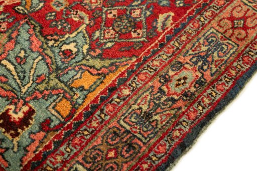 Close-up detail of 1920s Bijar rug from Iran / Persia showing Wool weave