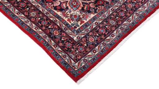 Backside of handmade 1950s Bijar rug showing knot structure and weave density