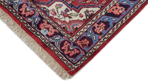 Backside of handmade New Bijar rug showing knot structure and weave density