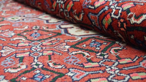 Close-up detail of New Bijar rug from Iran / Persia showing Wool weave