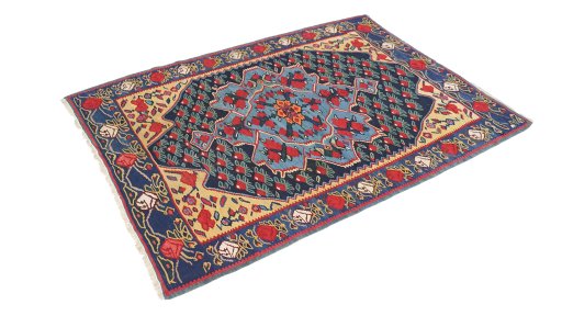 Close-up detail of 1920s Bijar rug from Iran / Persia showing Wool weave