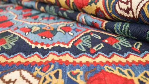 Close-up detail of 1920s Bijar rug from Iran / Persia showing Wool weave