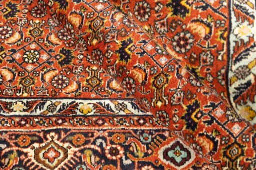 Full view of New Bijar rug from Iran / Persia, 265 × 157 cm in Red tones