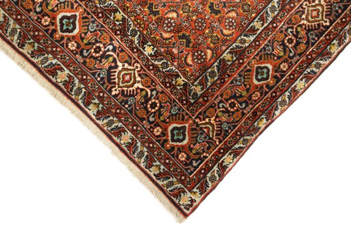 Backside of handmade New Bijar rug showing knot structure and weave density