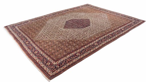 Corner detail of New Bijar rug showing border pattern and Wool pile