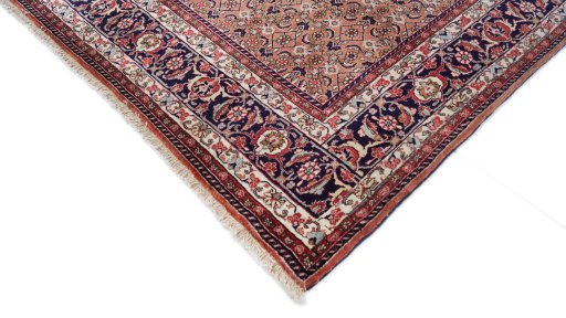 Backside of handmade New Bijar rug showing knot structure and weave density