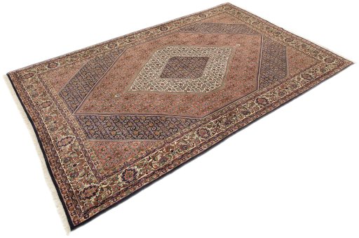 Corner detail of New Bijar rug showing border pattern and Wool pile
