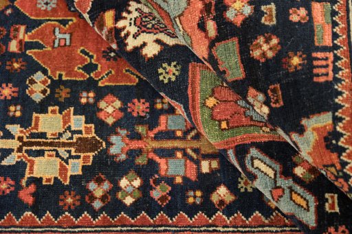 Full view of 1900s Bijar rug from Iran / Persia, 222 × 142 cm in Dark blue tones