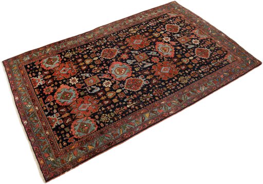 Corner detail of 1900s Bijar rug showing border pattern and Wool pile