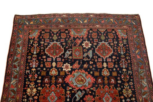 Surface texture of 1900s Bijar rug with natural Wool and intricate pattern
