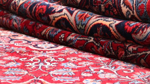 Close-up detail of 1950s Bijar rug from Iran / Persia showing Wool weave