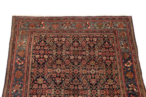 Surface texture of 1920s Bijar rug with natural Wool and intricate pattern