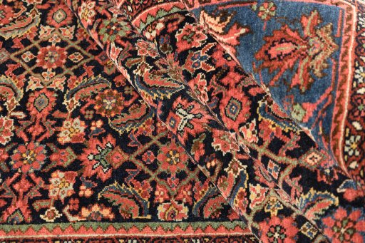 Full view of 1920s Bijar rug from Iran / Persia, 214 × 140 cm in Dark blue tones