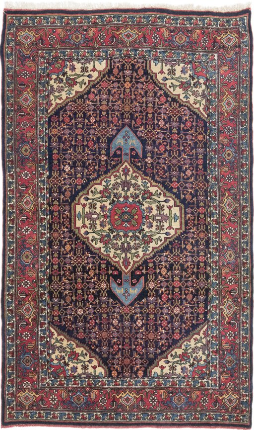 Full view of 1920s Bijar rug from Iran / Persia, 203 × 123 cm in Dark blue tones